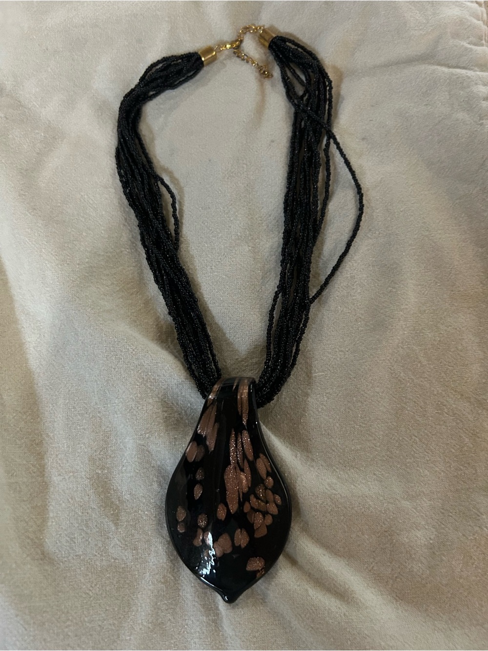 Black and Bronze Glass Pendant Necklace - Women Jewelry